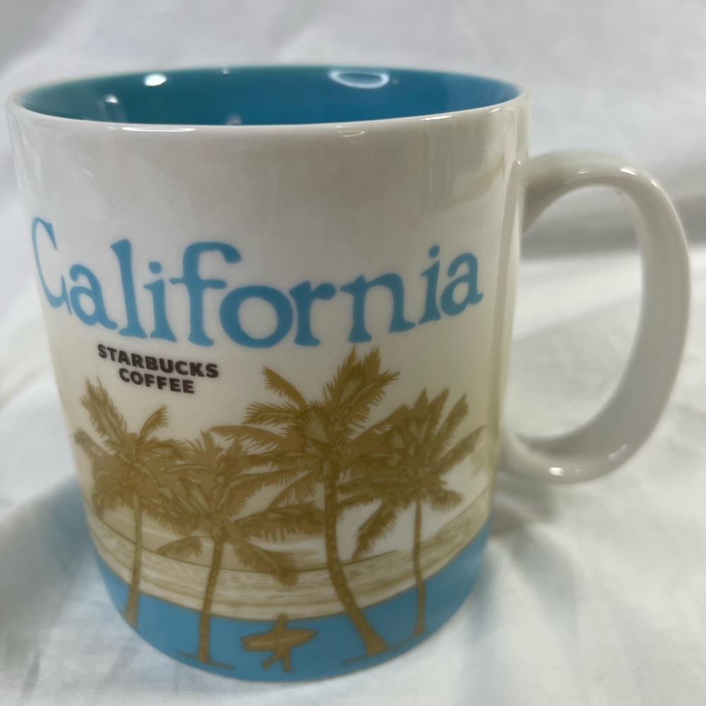 Starbucks Coffee California Mug 2009 Redwood Forest Palm Trees Surfer Beach - Picture 1 of 5